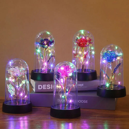 LED Light Foil Flower In Glass