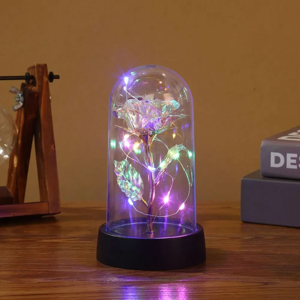 LED Light Foil Flower In Glass