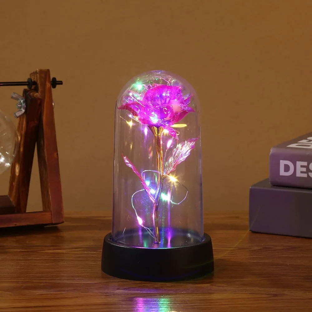 LED Light Foil Flower In Glass