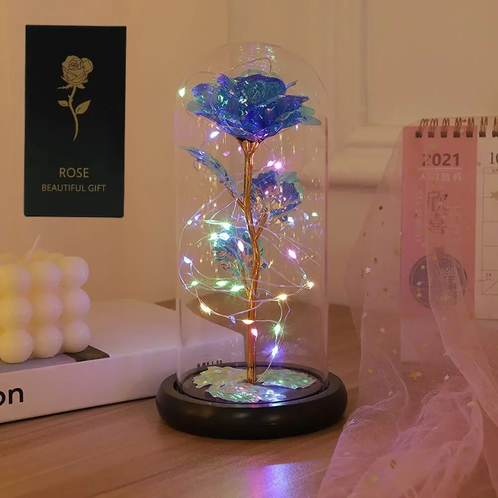 LED Light Foil Flower In Glass